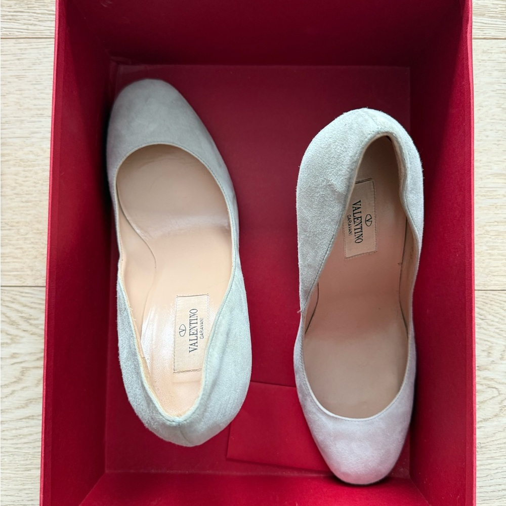 Valentino Women's Light Grey Suede Block Heel